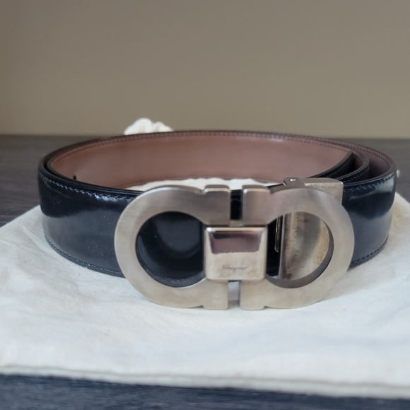 Men's Reversible Leather Double-Gancio Belt - Picture 2 of 4